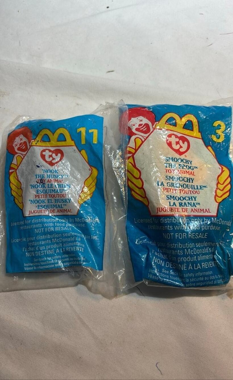 1999 Vintage McDonald's Ty Beanie Babies - Nook the Husky & Smoochy the Frog